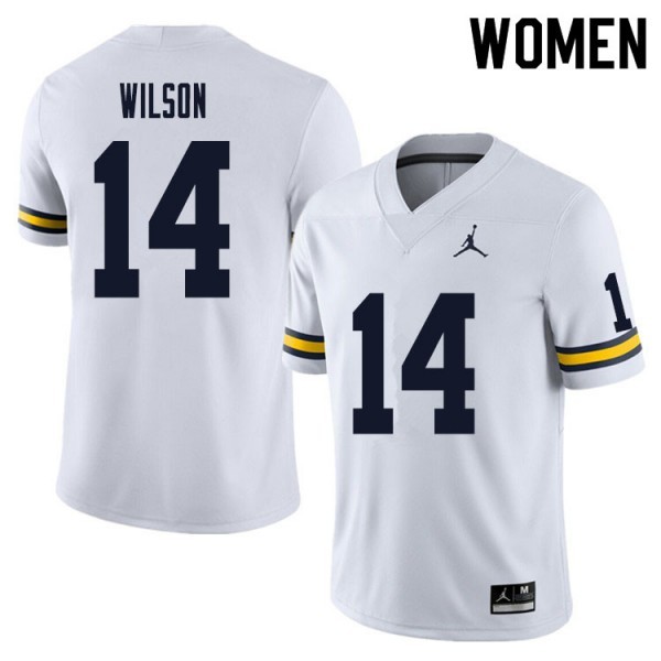 University of Michigan #14 Womens Roman Wilson Jersey White Embroidery